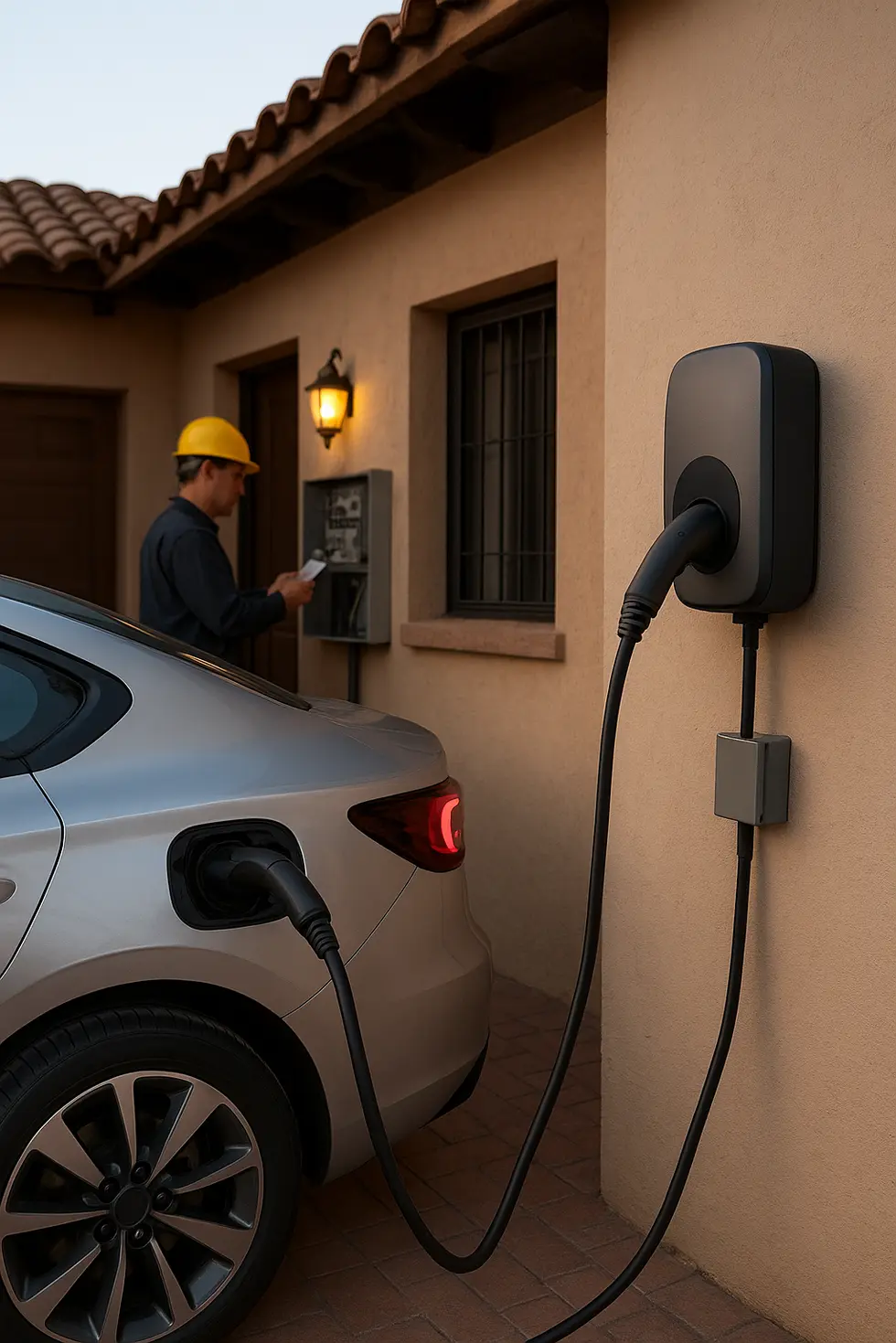 Vehículo eléctrico conectado a un cargador Tipo 2 instalado en una vivienda de México