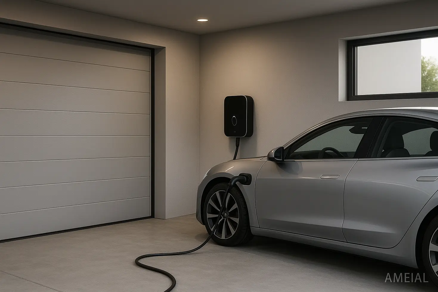 Cargador doméstico para vehículo eléctrico en casa, instalación sencilla.