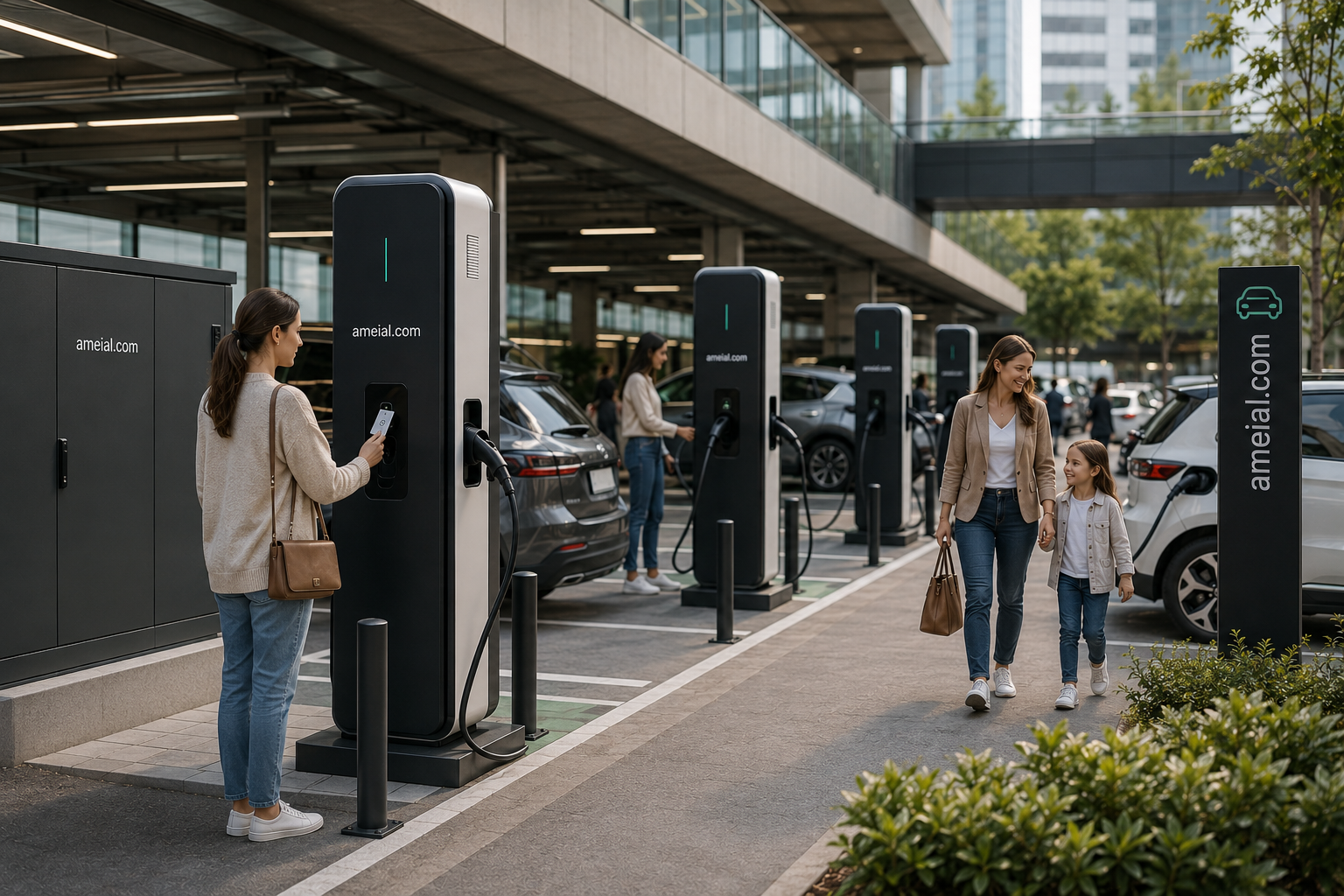 Parking urbano con varios puntos de carga EV
